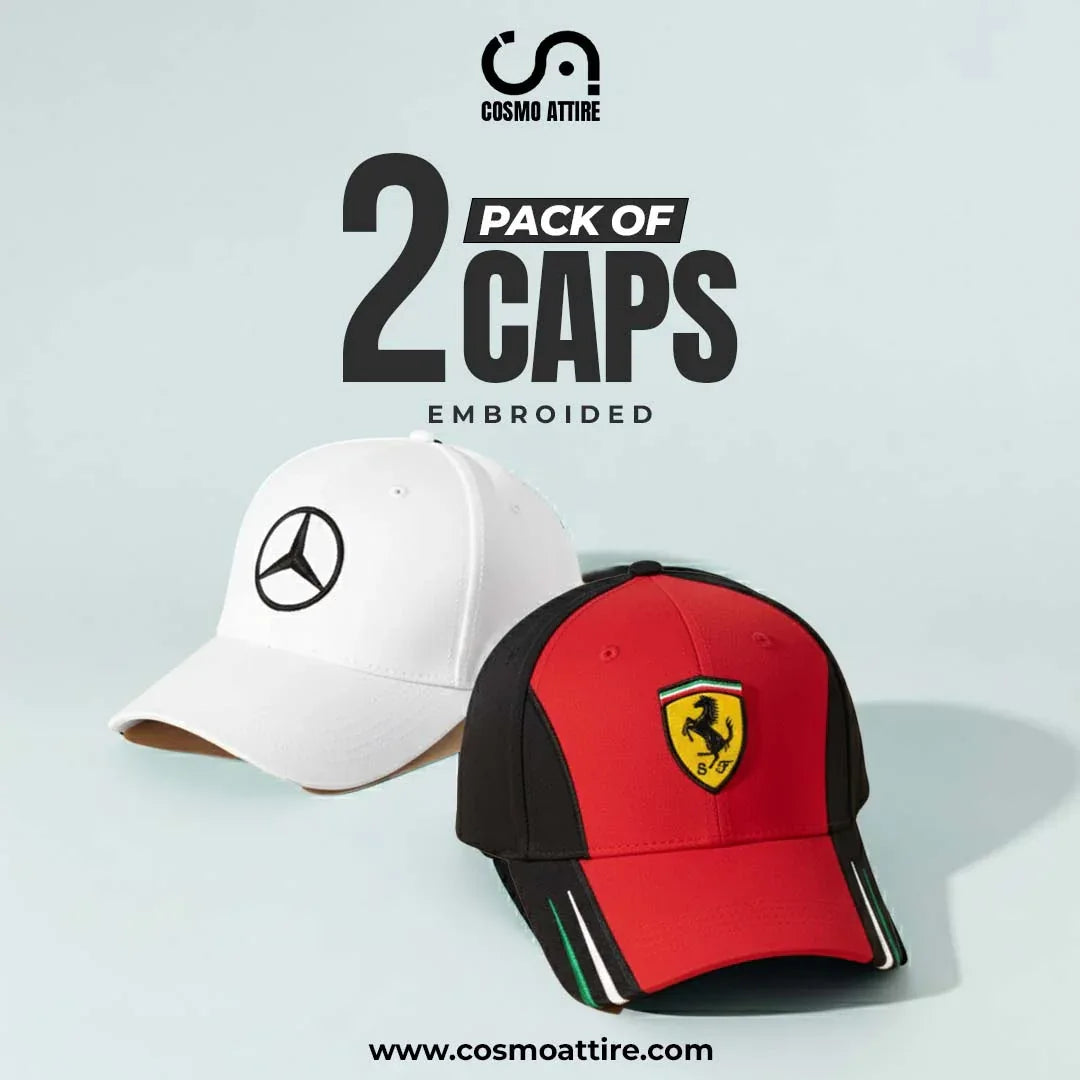 Embroidered Rosso & Merc Cap Pack of 2 Cosmo Attire