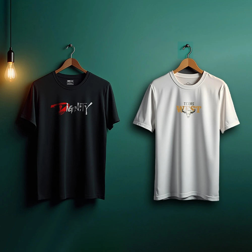 2 shirts handing on wall its a bundle from cosmo