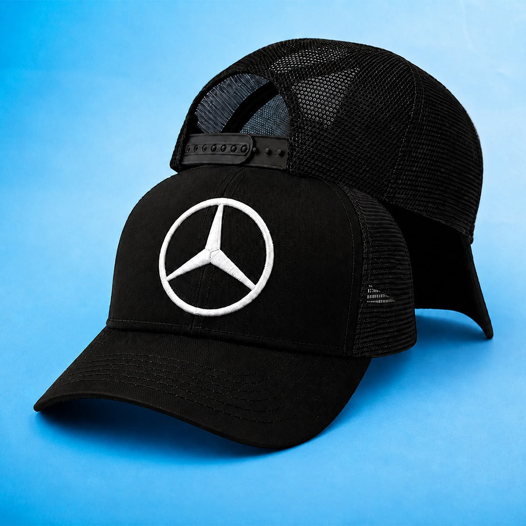 Embroidered Merc Half Net Cap | Black Black Cotton Half Net Cosmo Attire