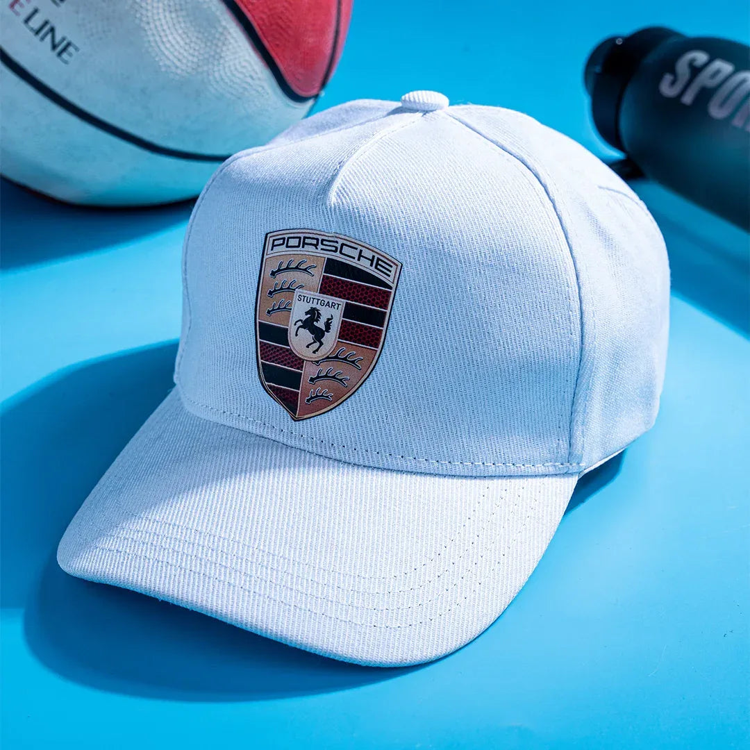 Printed Porsche White Cap - Cosmo Attire