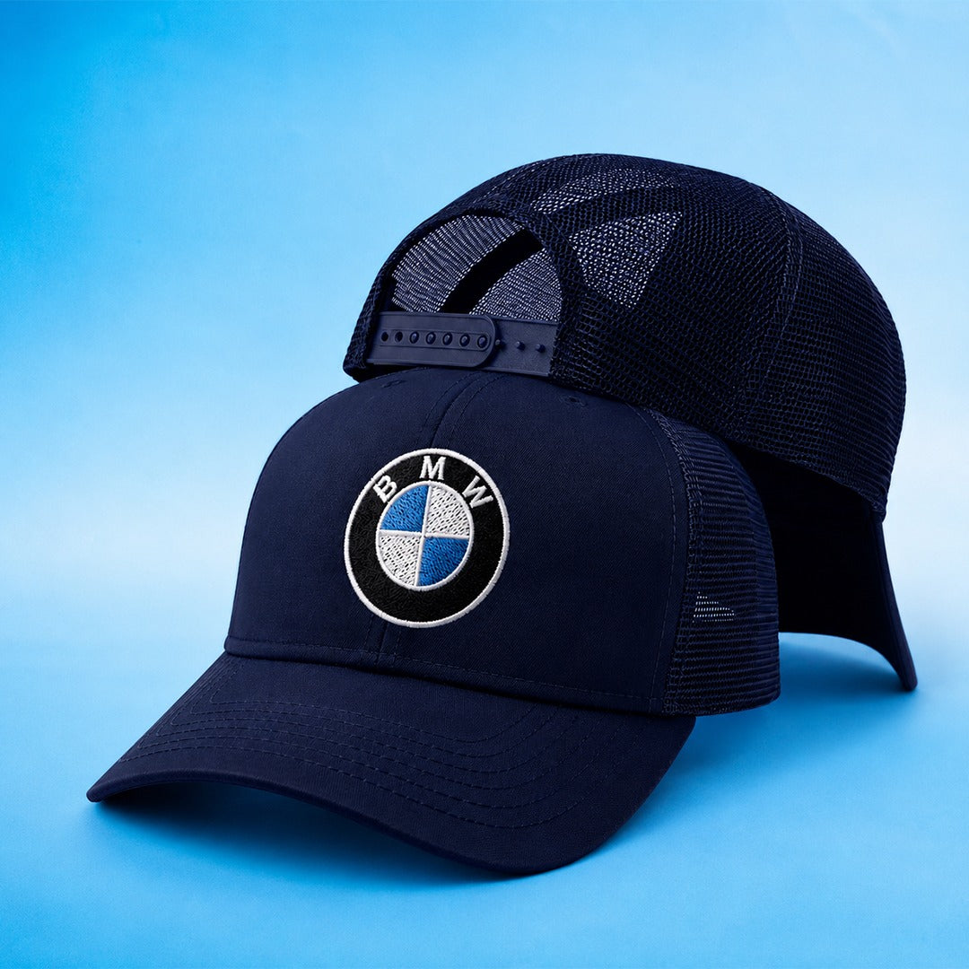 Embroidered Trucker BMW Cap | Navy Black Cotton-Mesh Cosmo Attire