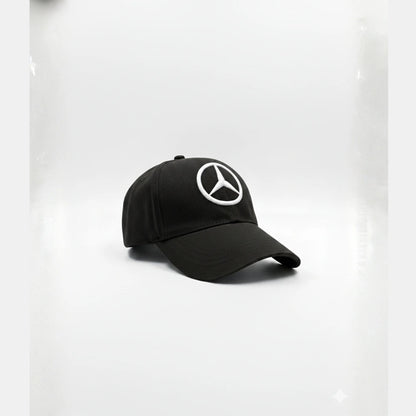 Black cap with Mercedes-Benz logo on a white background